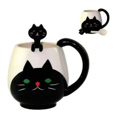 CAT Ceramic Mug & Spoon Set (Japan) - Cat Lover Gifts