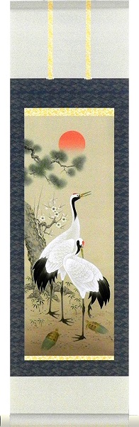Rising Sun and Cranes Japanese Scroll