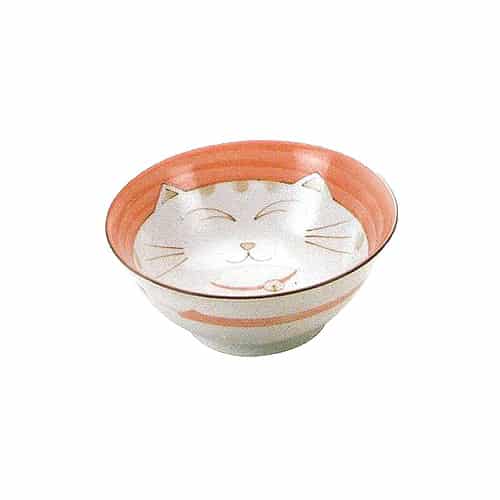 Smiling Pink Cat Porcelain Noodle Bowl