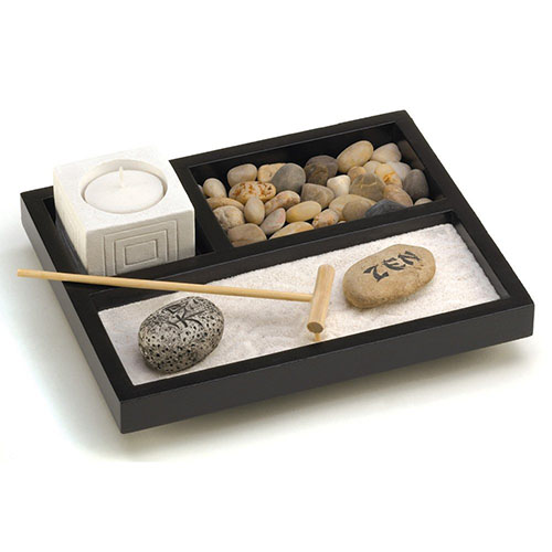 Tabletop Zen Sand Rocks Candle Holder Garden Kit