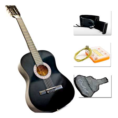 38 Inch Black Acoustic Guitar Starter Package - Good Music Gifts for Kids
