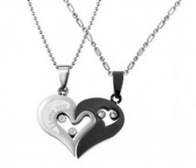 Couple Stainless Steel Necklace Sets I Love You Heart Shape Pendant