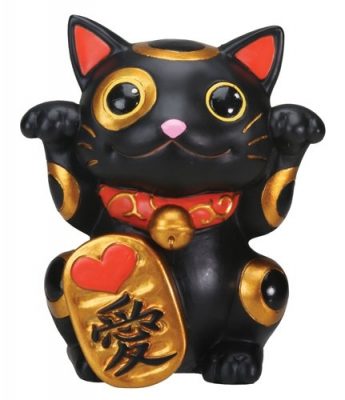 Black Maneki Neko Money Lucky Cat Statue