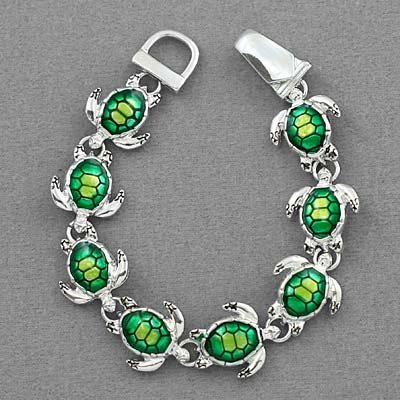 Silver Tone Green Turtle Charm Bracelet - Valentines Day Gifts for Mom