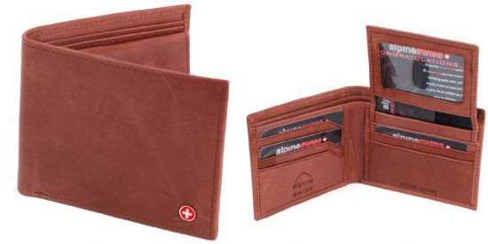 Alpine Swiss Mens Leather Bifold Wallet with Flip up ID Window 