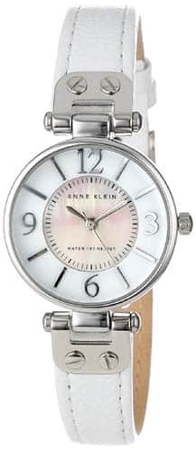 Anne Klein Women's Leather Silver-Tone White Leather Strap Watch