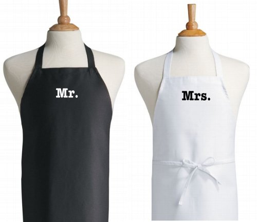 Mr. and Mrs. Apron Set Black & White For The Bride and Groom
