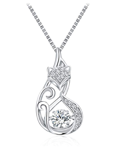 Dancing Diamond Fox Pendant Necklace