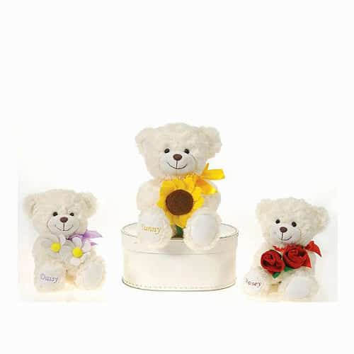 Creme Color Sitting Bear with Bouquet Flower