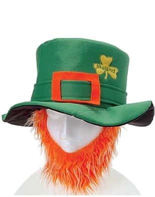 St Patricks Day Costume Leprechaun Hat And Orange Beard - St. Patrick's Day party gear