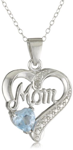 Sterling Silver Diamond-Accent Birthstone Collection Mom Heart Pendant Necklace