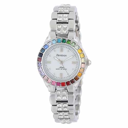 Armitron Women Multi-Color Crystal Accented Silver-Tone Bracelet Watch