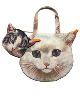 LookbookStore Women Cute 3D Kitty Pussy Cat Head PrintedBag Purse Shoulder Bag Handbag Accompany With Small Bag1