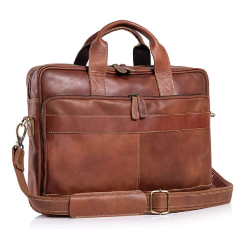 KomalC Leather Briefcases Laptop Messenger Bag