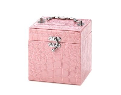 Faux Snakeskin Pink Jewelry Box with Handle