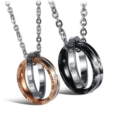 His & Hers Matching Couple Pendant Necklace Set