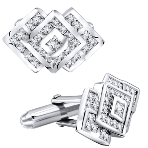 Sterling Silver Cufflinks with Cubic Zirconia Diamond Stones