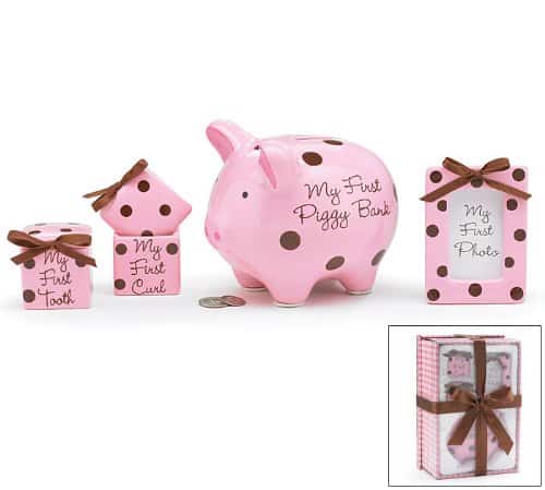 4 Piece Baby Girl Gift Set With Piggy Bank