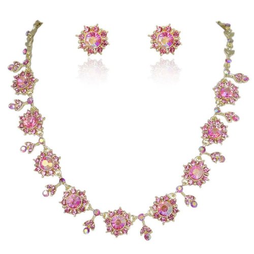 Pink Snowflakes Necklace and Earrings Set