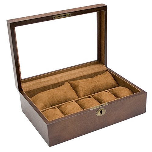 Wood Glass Clear Top Watch Display Storage Case 