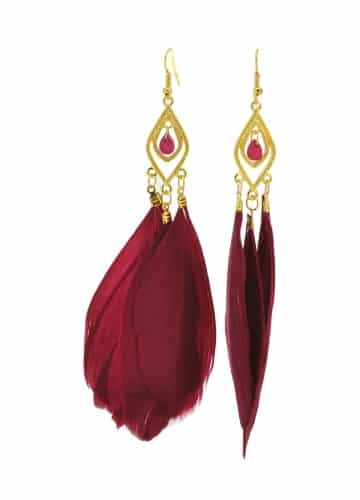 Wine Red Feather Earrings