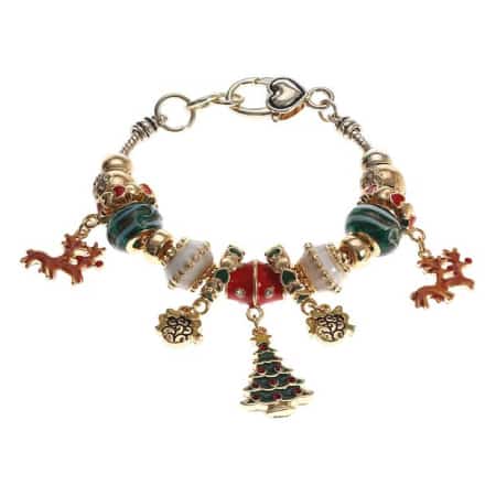 Winter Theme Murano Glass Beaded Charm Bracelet