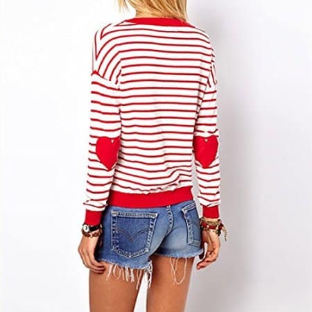 Red Stripes Heart Loose Pullover 