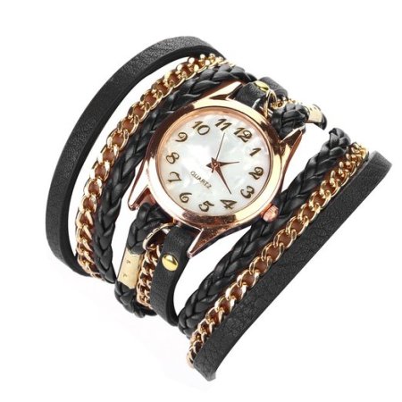 Wrap Around Leather Bracelet Wrist Watch