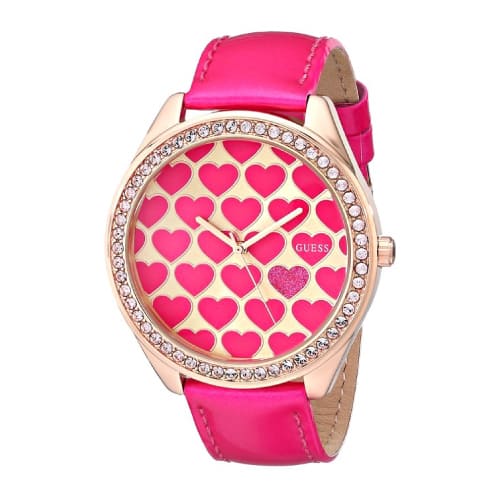 GUESS Women's Pink Heart Watch 