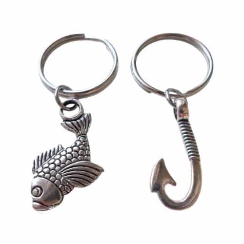 Silver Fish and Hook Keychain Set
