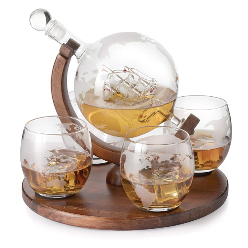 Etched World Decanter whiskey Globe