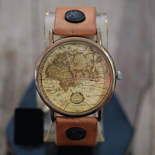 World Map Vintage Watch Leather