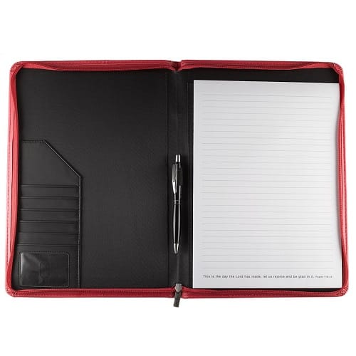 Comes with legal pad, pen loop, pen, card slots, ID window and interior slip slot