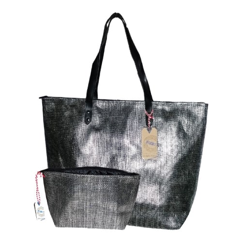 Metallic Beach Bag Combo with Matching Pouch