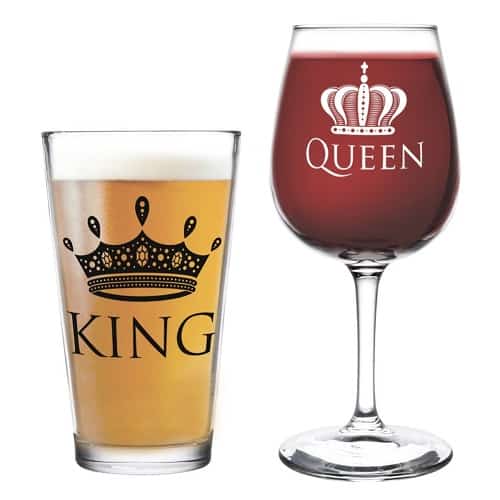 King Beer Queen Wine Glass 