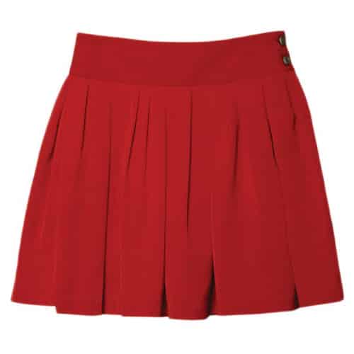 Double Waist Side Buttons Pleated Skirt
