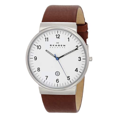 Skagen Klassik Men's Three Hand Leather Watch. Going to college gift ideas for guys.