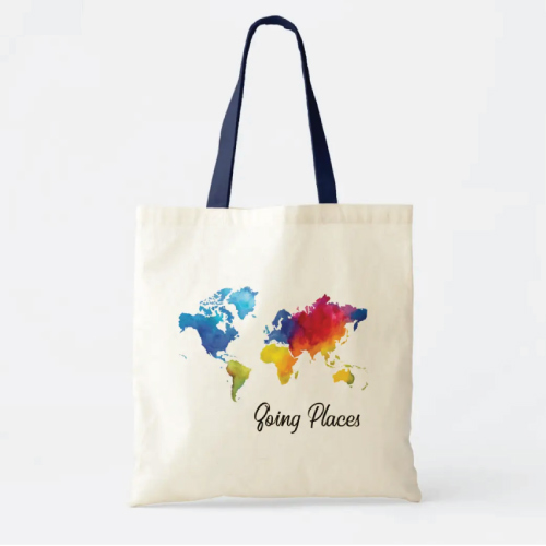 Going Places World Map Tote Bag