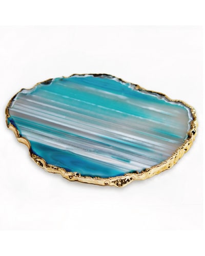 Brazilian Agate Coaster With 24k Gold Plated Rim | Mint Green Kitchen Decor Ideas and Accessories 