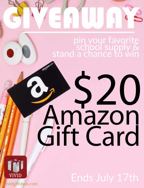 $20 Amazon Gift Card Giveaway. Stand a chance to win free gift card when you pin your favorite school supply. Enter the contest now. This is not a sweepstake as it requires your creativity to win. Find out more now.