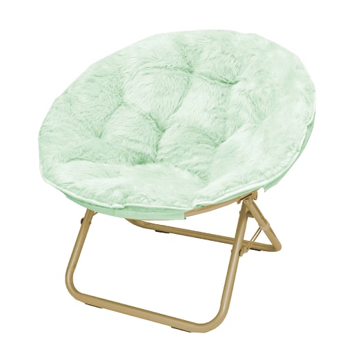 Mint Faux Fur Moon Chair. Dorm room decoration ideas.