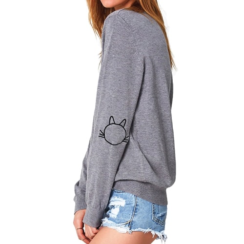 Cat Embroidered Sweater. Fall outfits for teens. Sweater for fall.