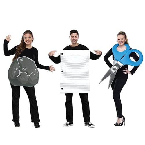 Rock, Paper, Scissors Costume. Group costumes ideas for Halloween.