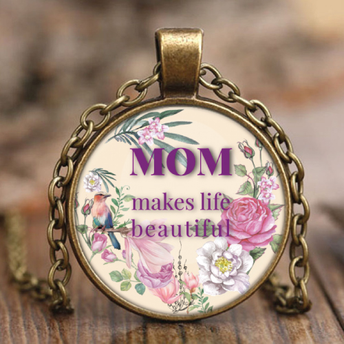 Mom Makes Life Beautiful Necklace. Gifts for mom.
