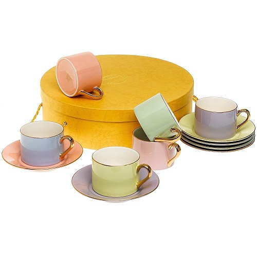Colorful Tea Cups and Saucers