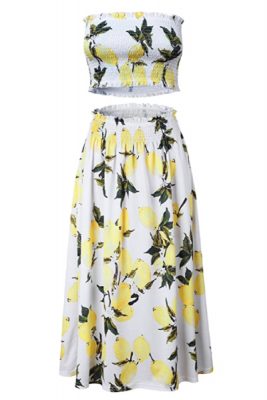 Angashion Lemon Floral 2 Piece Outfit Dress