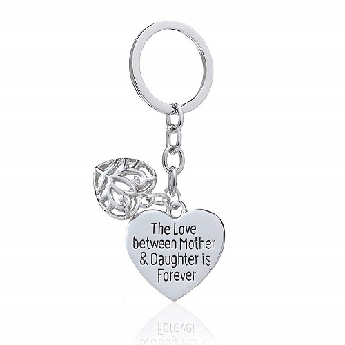 Mom Quote Double Heart Key Ring