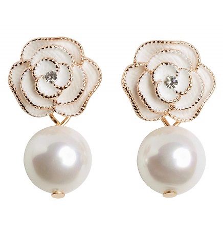 Pearl Camellia Charm Earrings