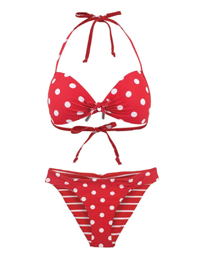 Spicy Sandia Polka Dots PrintÂ Halter Bikini Set #red #summer #beach