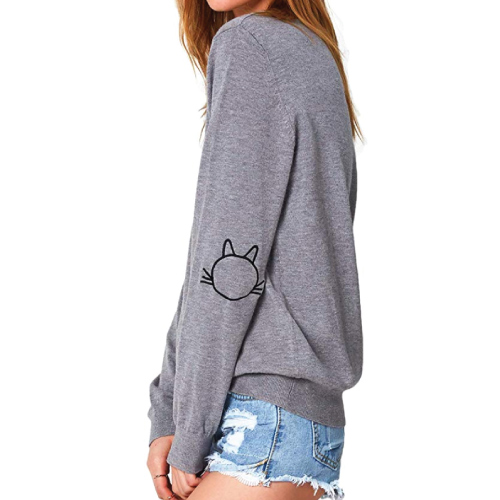 CUPSHE Cat Embroidered Pullover Sweatshirt